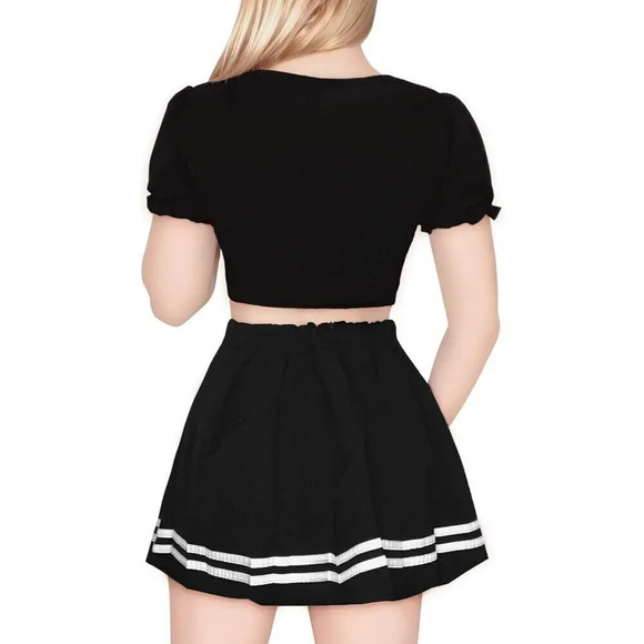 Kawaii Crop Black top Puff Sleeve cotton Scoop  Neck Shirt For Women's - Picture 5 of 8